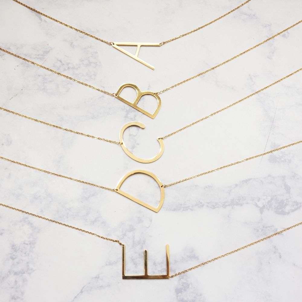 Monogram A-Z Block Letter Pendant Necklace Gold - Picture 2 of 6